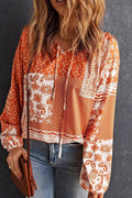 Full Size Paisley Print Tie-Neck Long Sleeve Blouse Plus Size | STAHlin RADIANCE