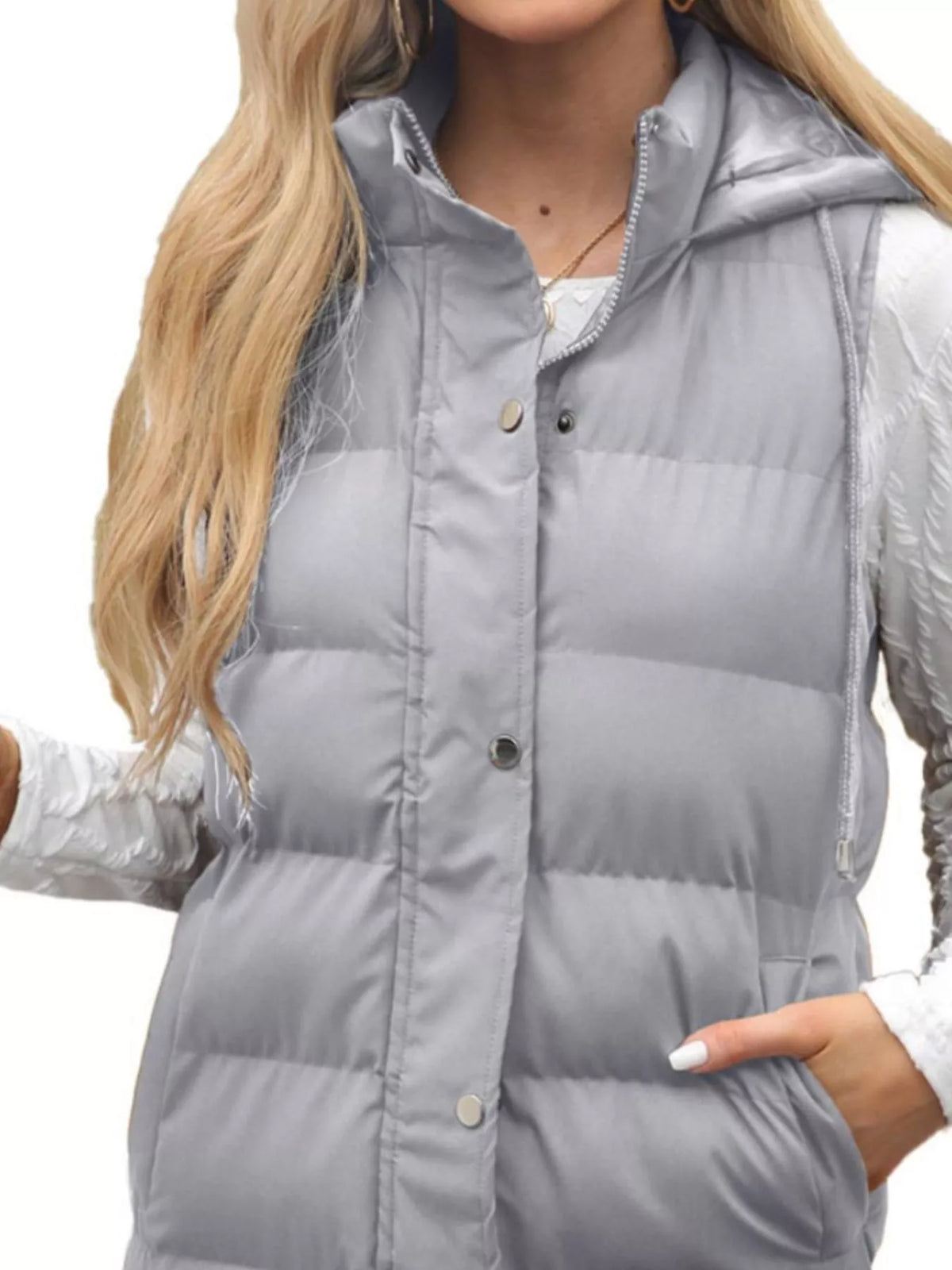 Full Size Snap Down Hooded Padded Longline Vest Coat Plus Size | STAHlin RADIANCE