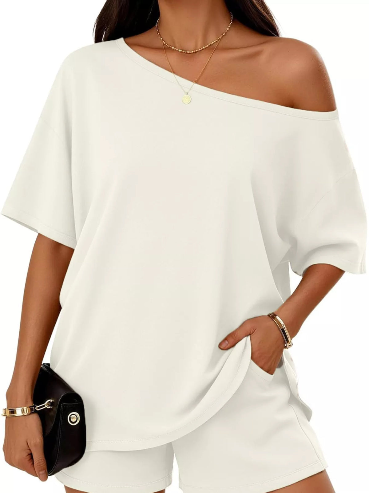 Full Size Boat Neck Tee and Shorts Set Plus Size | STAHlin RADIANCE