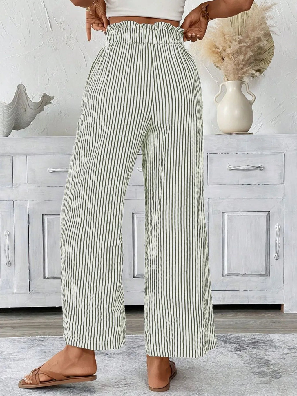 Full Size Striped Wide Leg Paper Bag Pants Plus Size | STAHlin RADIANCE