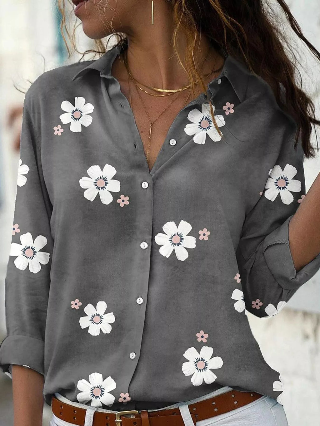 Full Size Floral Print Button-Down Casual Shirt Plus Size | STAHlin RADIANCE