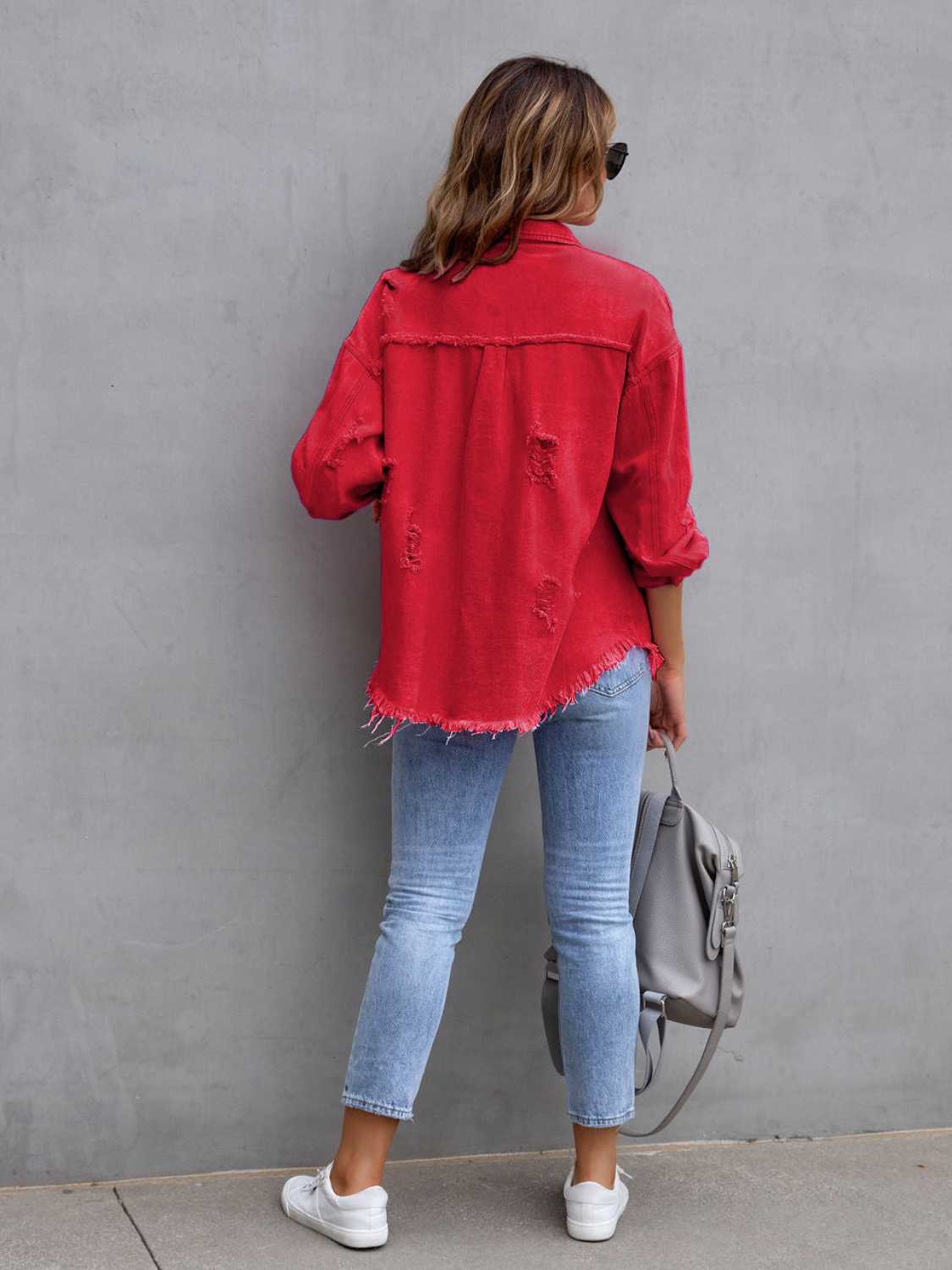 Distressed Drop Shoulder Denim Jacket | STAHlin RADIANCE