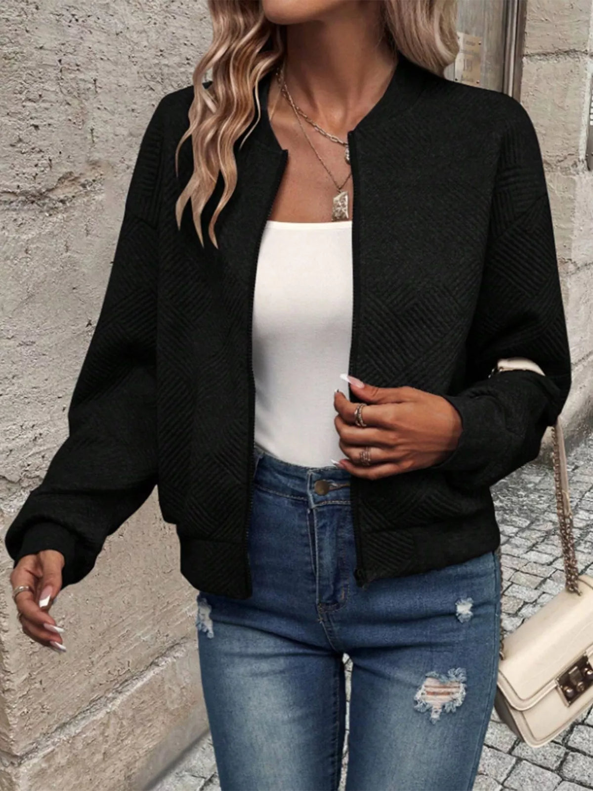 Textured Knit Zip-Up Jacket | STAHlin RADIANCE