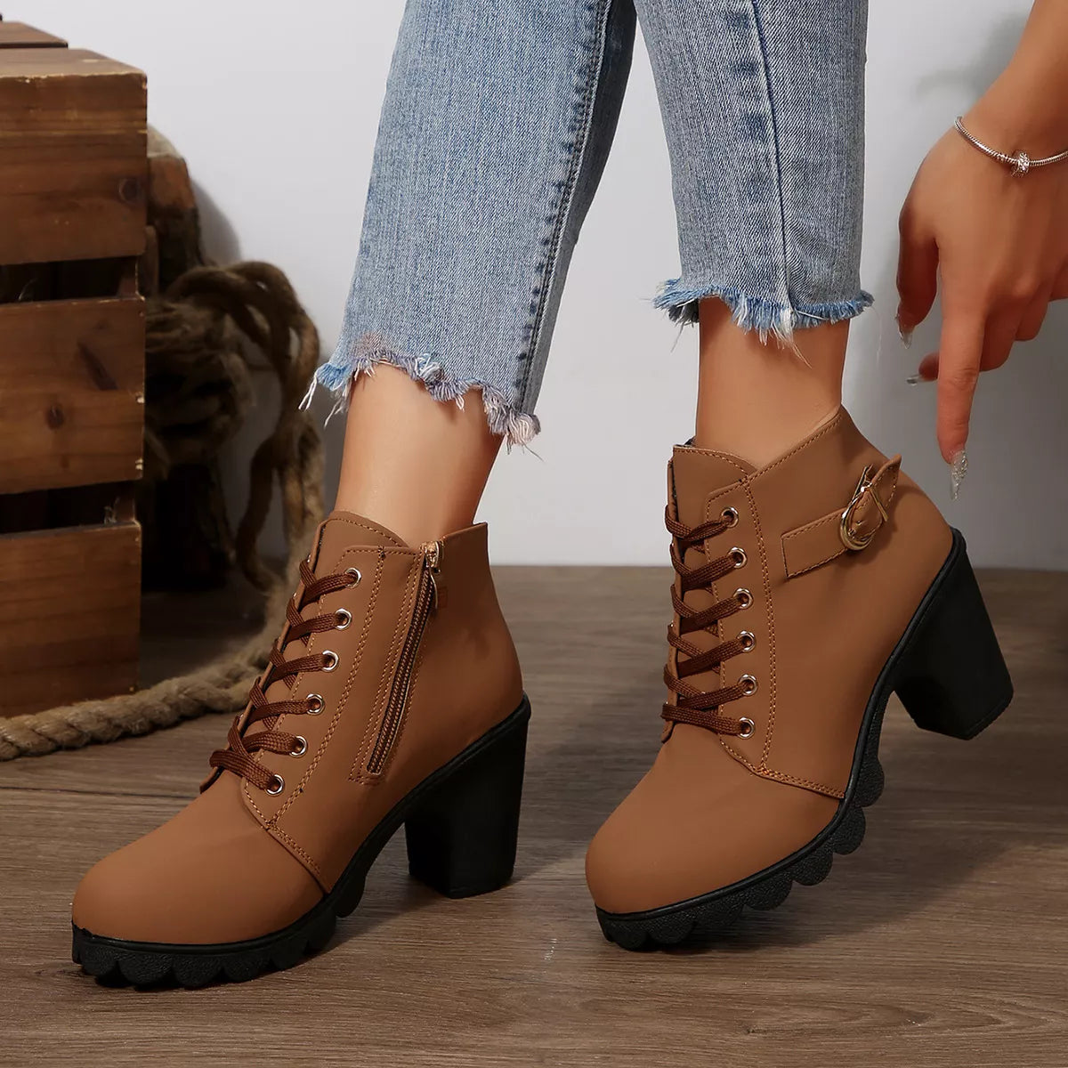 Lace Up Block Heels Boots | STAHlin RADIANCE