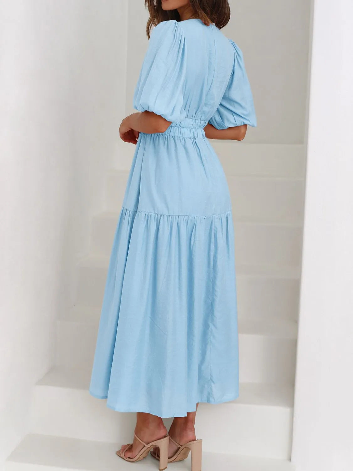V-Neck Puff Sleeve Midi Dress | STAHlin RADIANCE