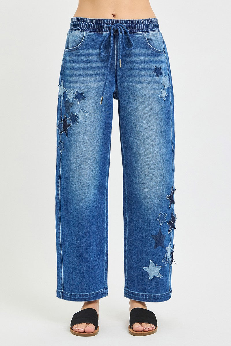 RISEN Elastic Band Slouchy Cropped Barrel with Star Patch | STAHlin RADIANCE