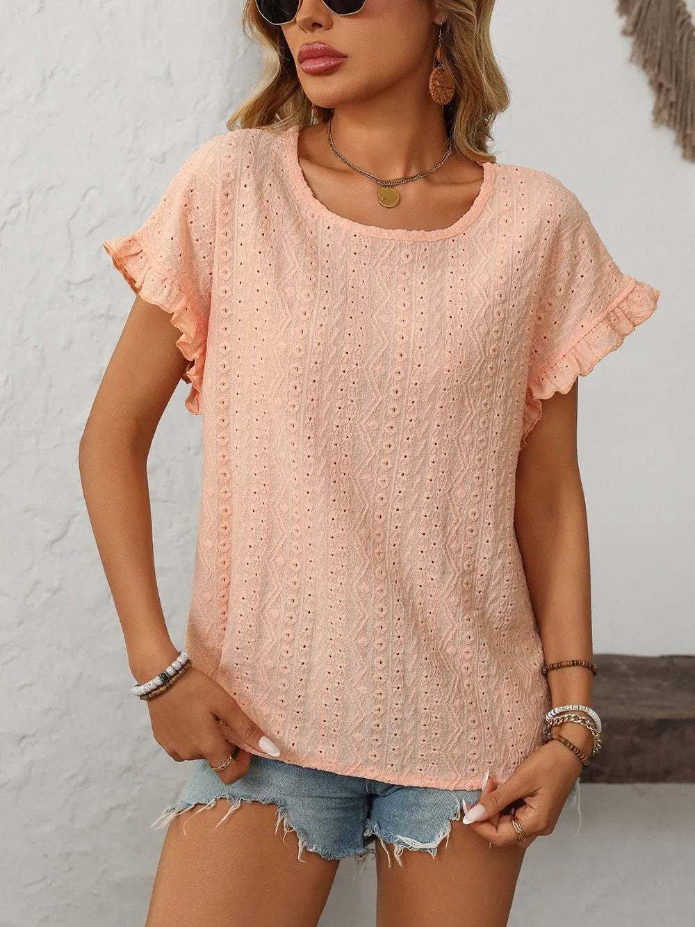 Mandy Eyelet Round Neck Short Sleeve Top | STAHlin RADIANCE