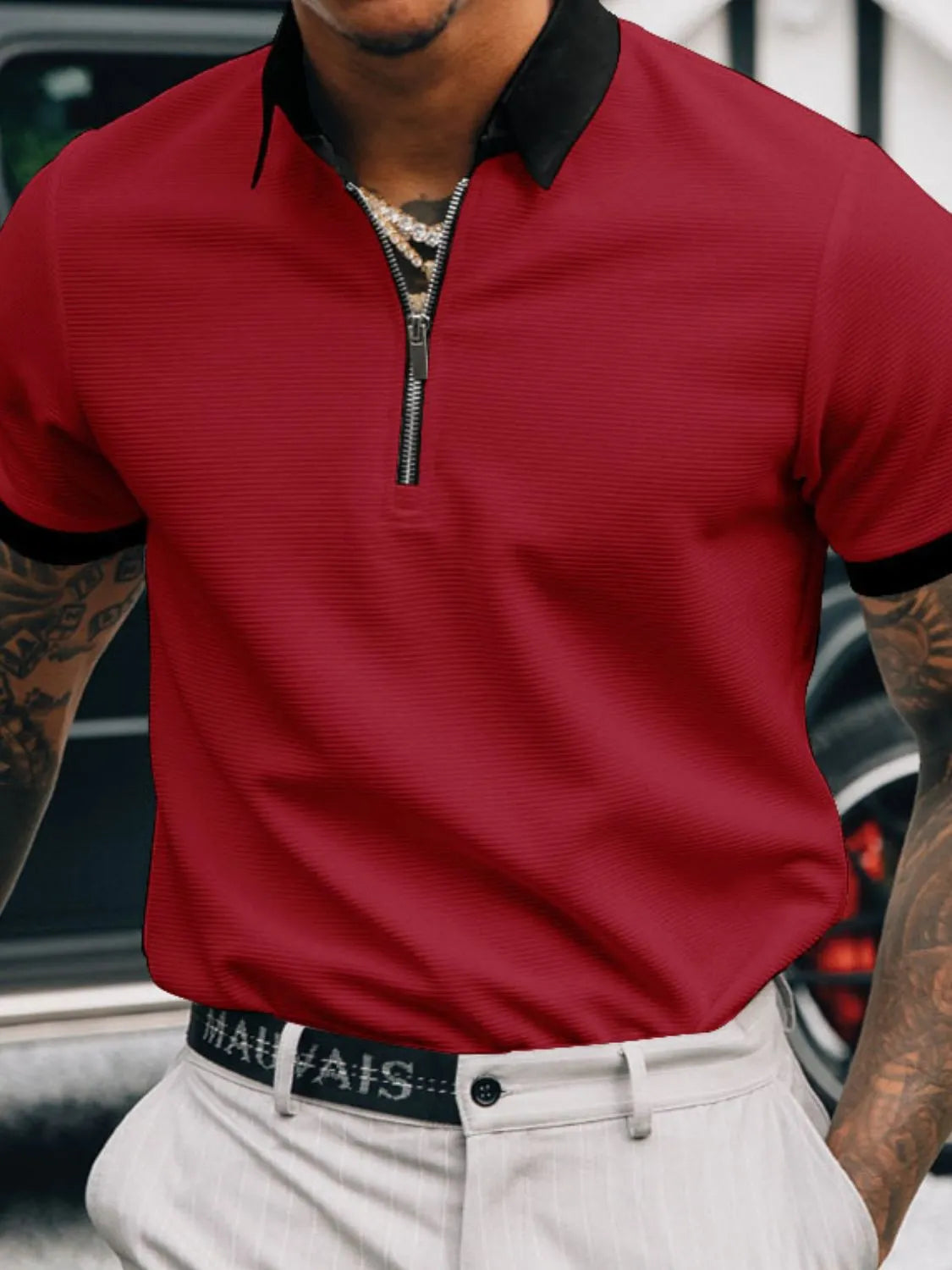 Men's Full Size Collared Neck Short Sleeve Polo Plus Size | STAHlin RADIANCE