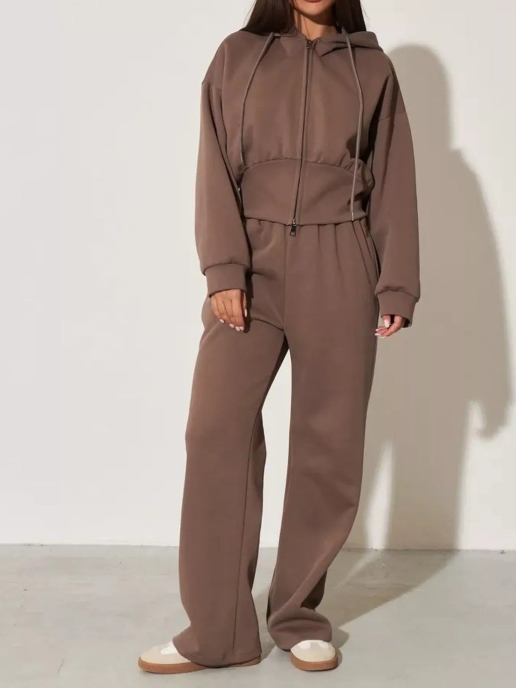 Zip-Up Hoodie and Wide-Leg Sweatpants Set | STAHlin RADIANCE