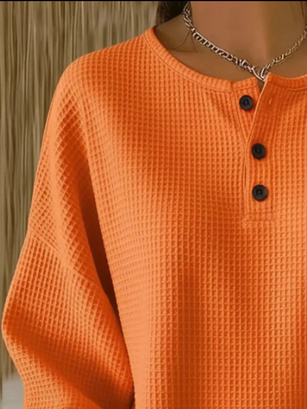 Full Size Waffle Knit Button Detail Top Plus Size | STAHlin RADIANCE