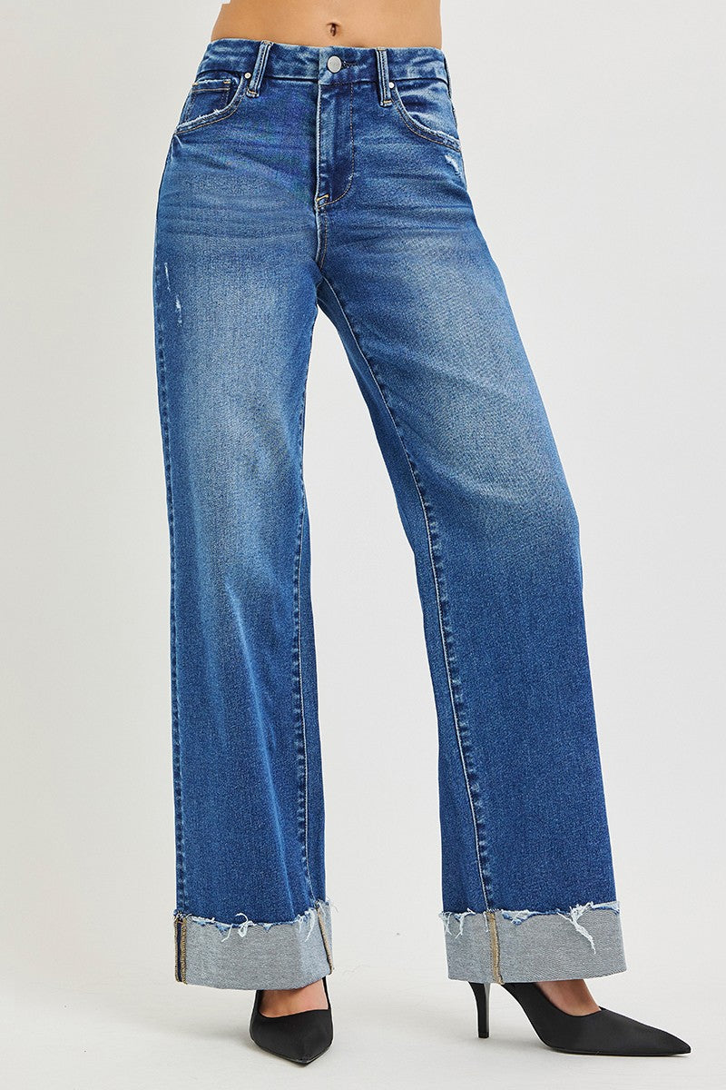 RISEN High Rise Wide Leg Jeans With Cuffed Hem | STAHlin RADIANCE