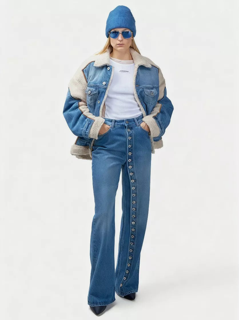 High-Waisted Asymmetric Button-Fly Wide-Leg Jeans | STAHlin RADIANCE
