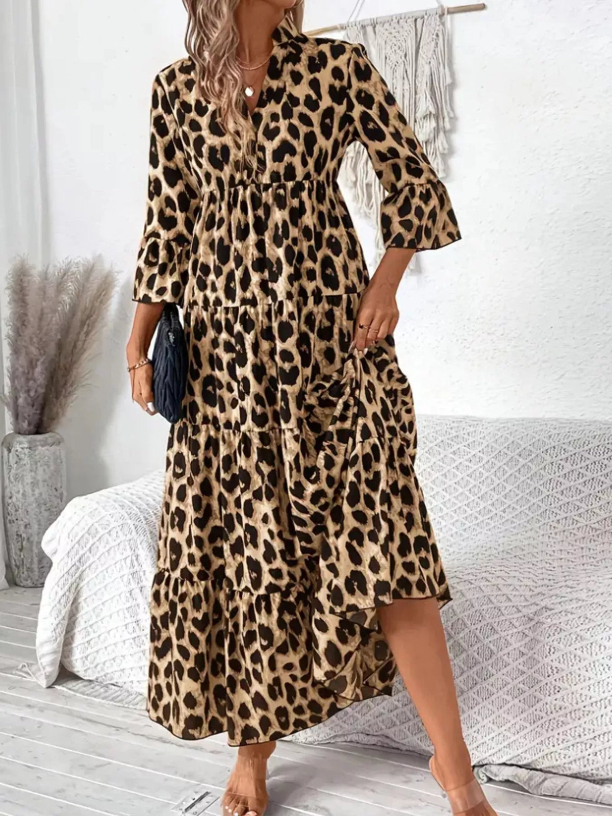 Leopard 3/4 Sleeve Midi Dress | STAHlin RADIANCE