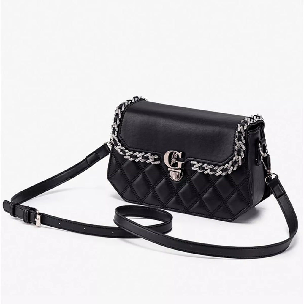 Quilted PU Leather Crossbody Bag with Rhinestone Decor | STAHlin RADIANCE