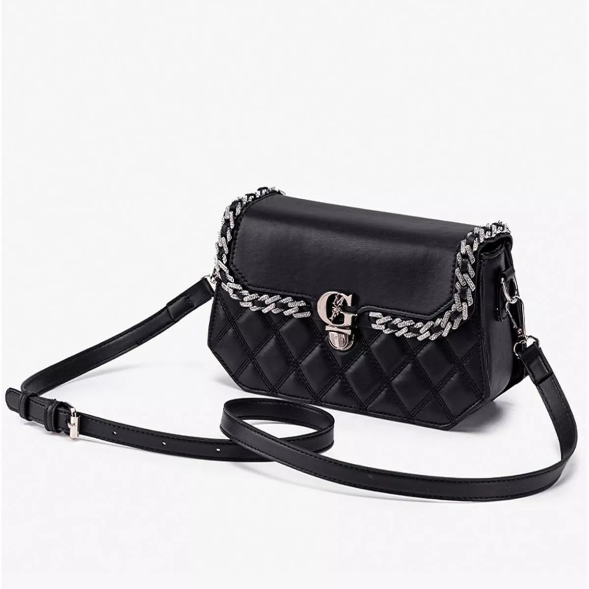 Quilted PU Leather Crossbody Bag with Rhinestone Decor | STAHlin RADIANCE