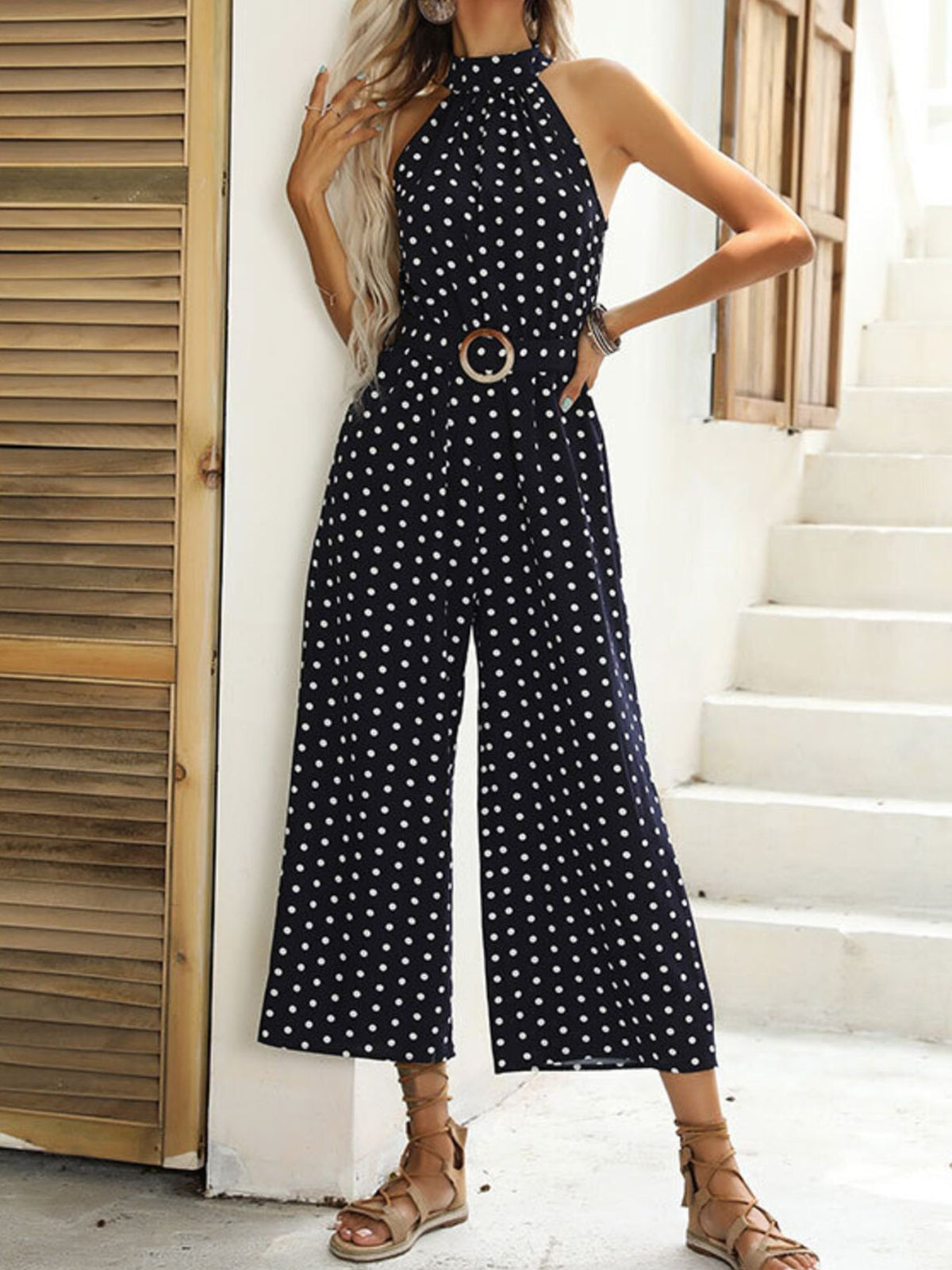 Polka Dot Halter Neck Wide Leg Jumpsuit | STAHlin RADIANCE