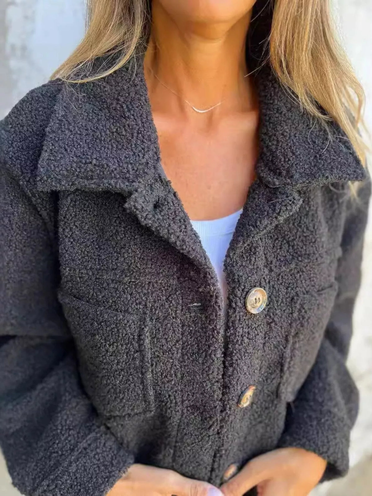 Full Size Single-Breasted Sherpa Shacket Plus Size | STAHlin RADIANCE