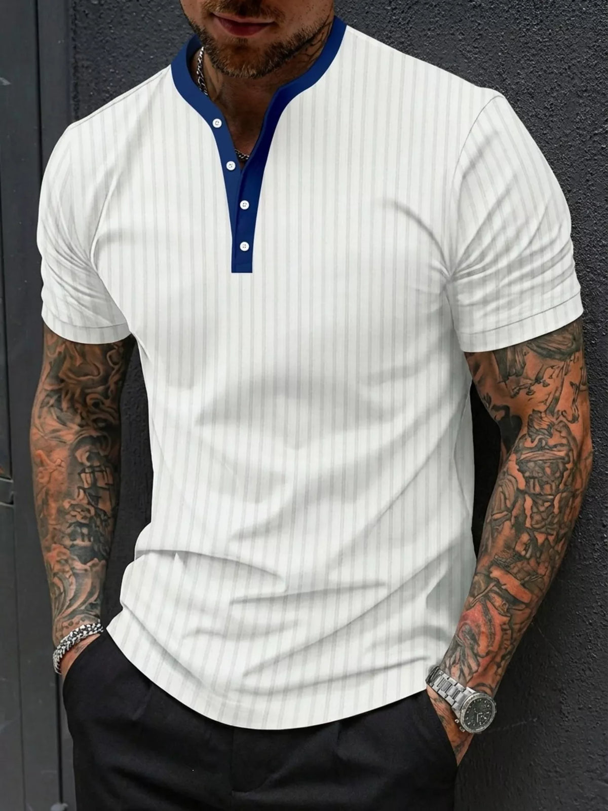 Men's Full Size Striped Short Sleeve Top Plus Size | STAHlin RADIANCE