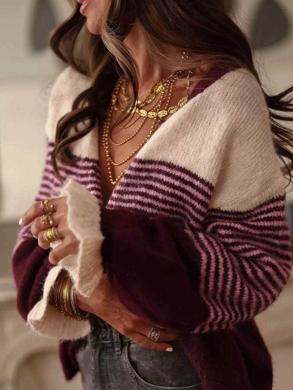 Striped Color-Block Button-Down Cardigan | STAHlin RADIANCE