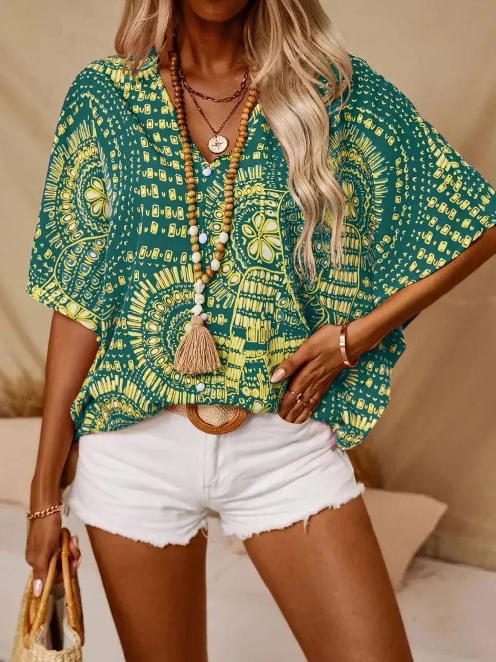 Printed V-Neck Half Sleeve Top | STAHlin RADIANCE