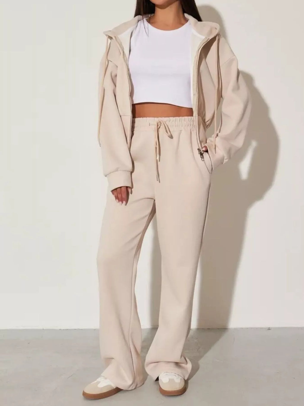 Zip-Up Hoodie and Wide-Leg Sweatpants Set | STAHlin RADIANCE