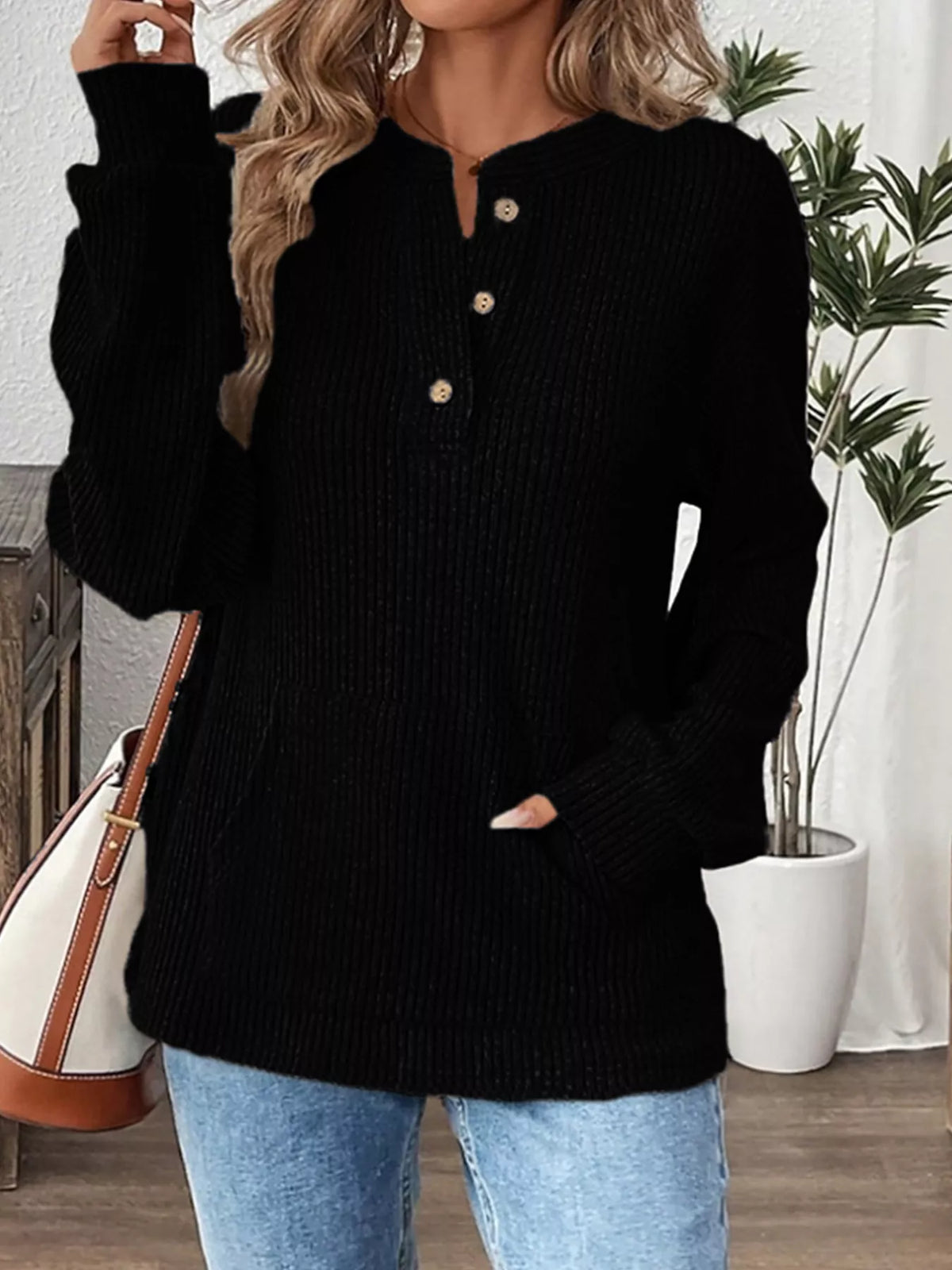 Ribbed Button Detail Long Sleeve T-Shirt | STAHlin RADIANCE