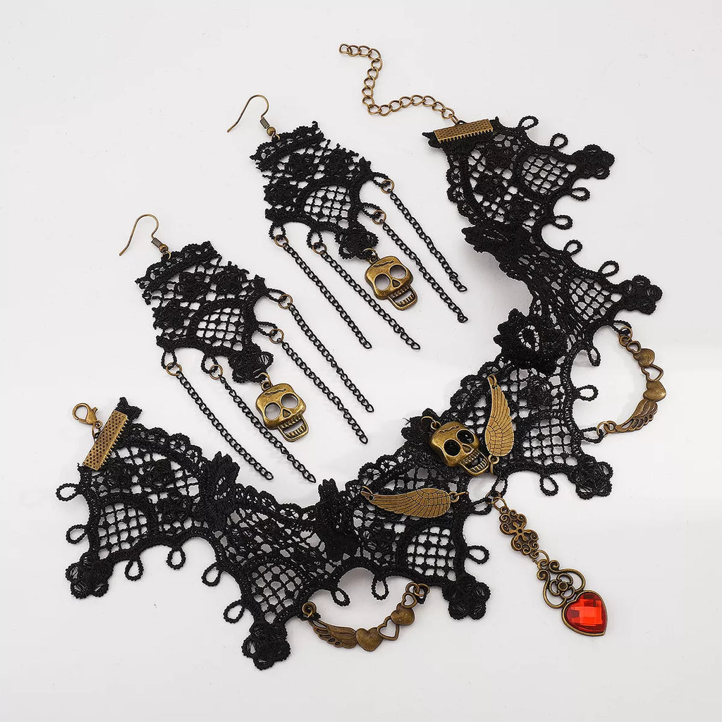 Halloween Lace Skull Necklace and Earrings Jewelry Set | STAHlin RADIANCE
