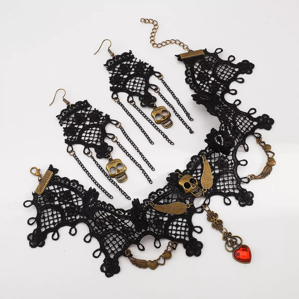 Halloween Lace Skull Necklace and Earrings Jewelry Set | STAHlin RADIANCE