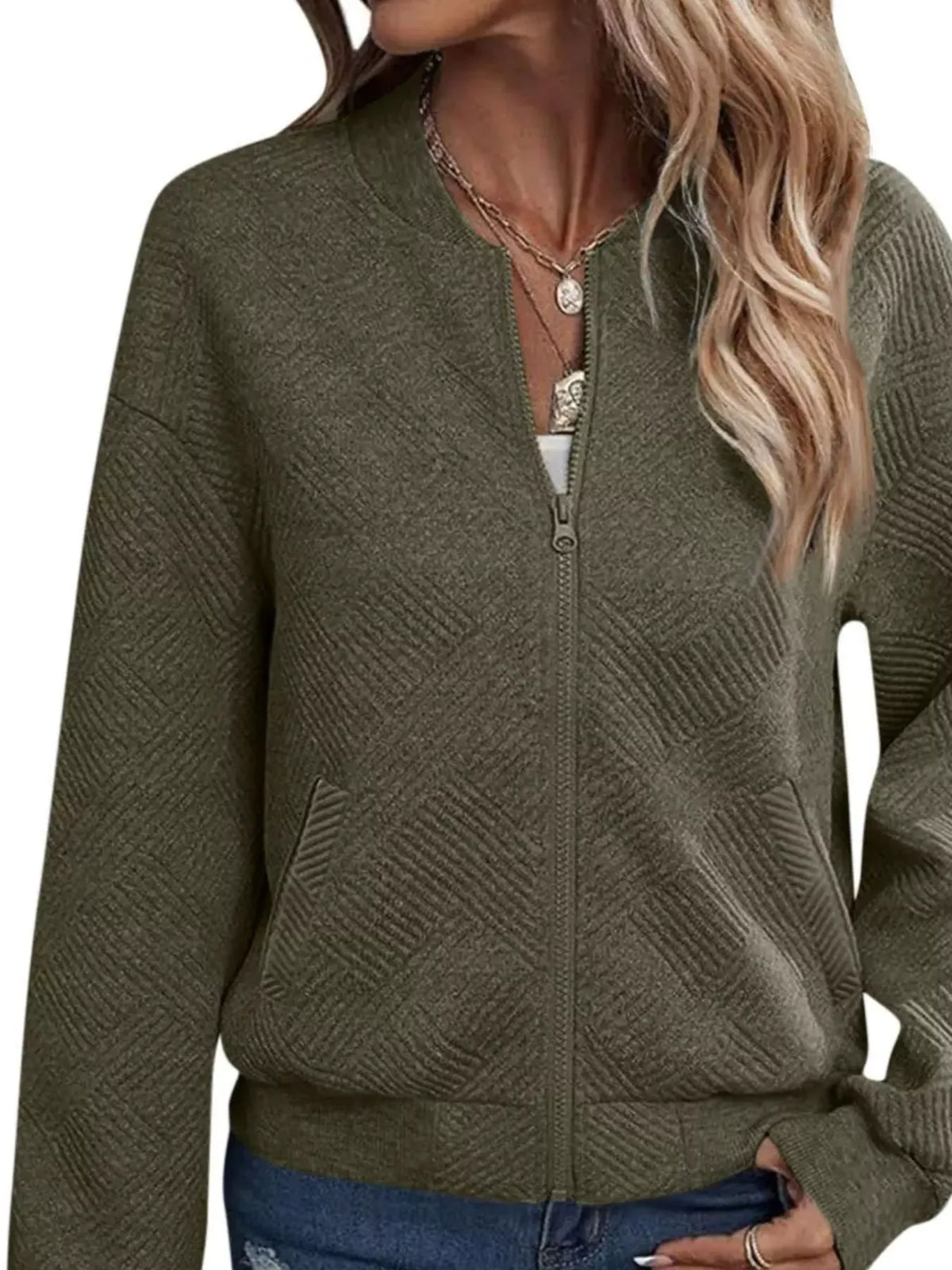 Textured Knit Zip-Up Jacket | STAHlin RADIANCE