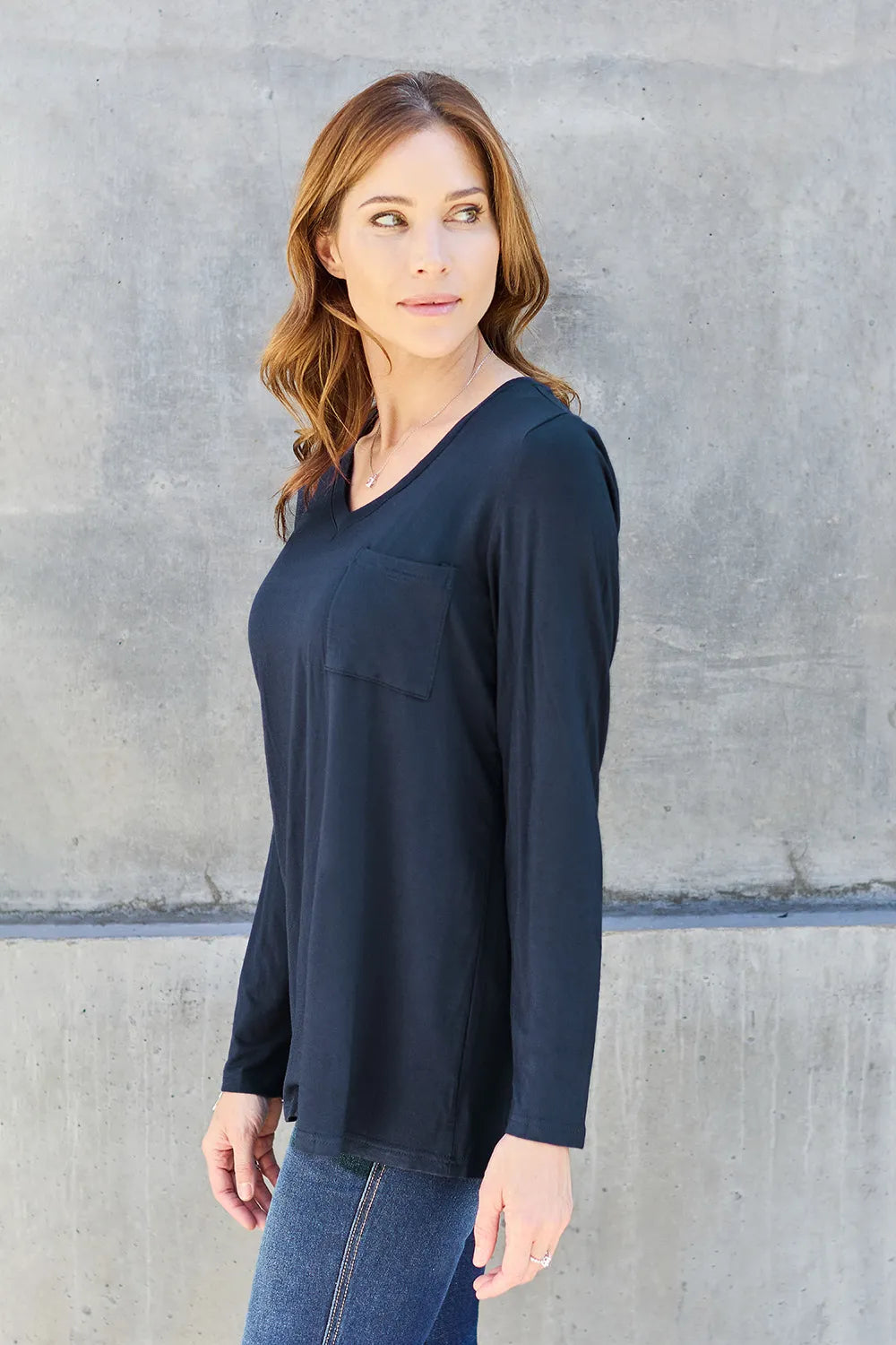Basic Bae Full Size V-Neck Long Sleeve Top | STAHlin RADIANCE