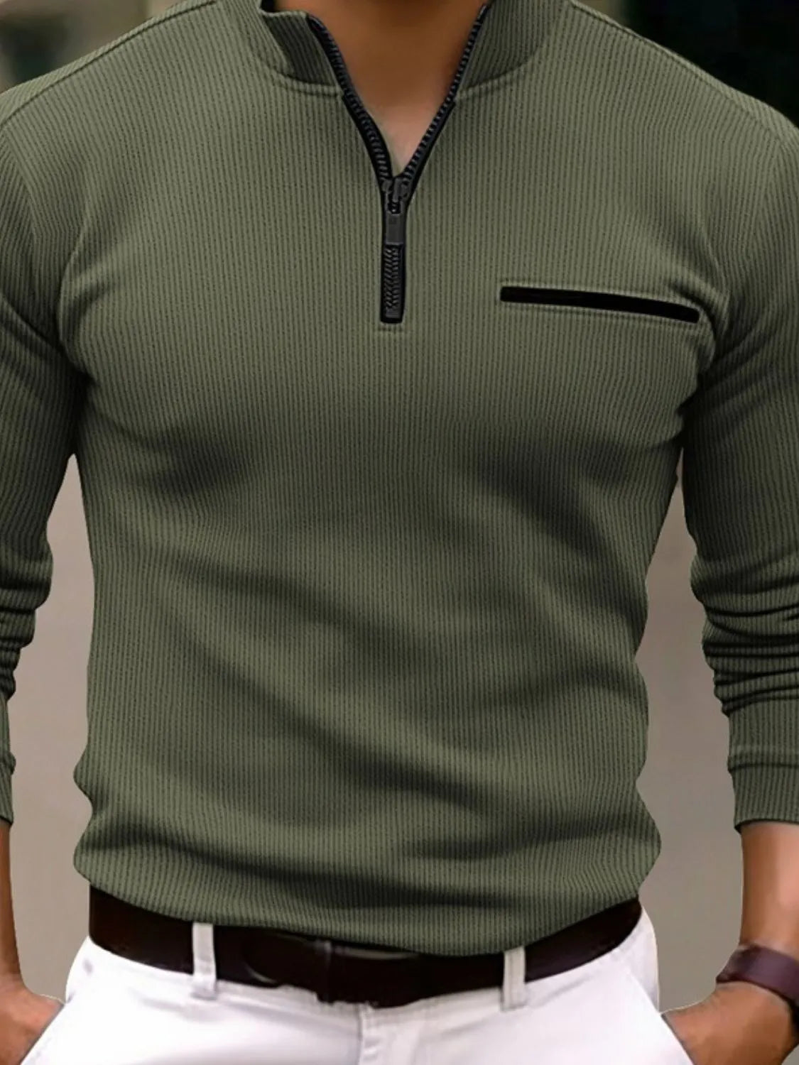 Men's Full Size Quarter Zip Long Sleeve Polo Plus Size | STAHlin RADIANCE