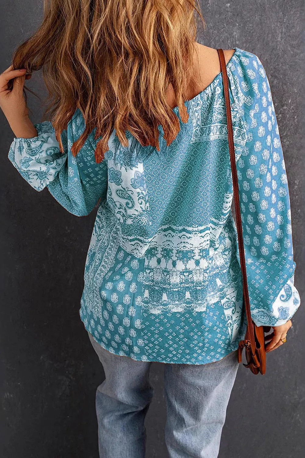 Full Size Paisley Print Tie-Neck Long Sleeve Blouse Plus Size | STAHlin RADIANCE