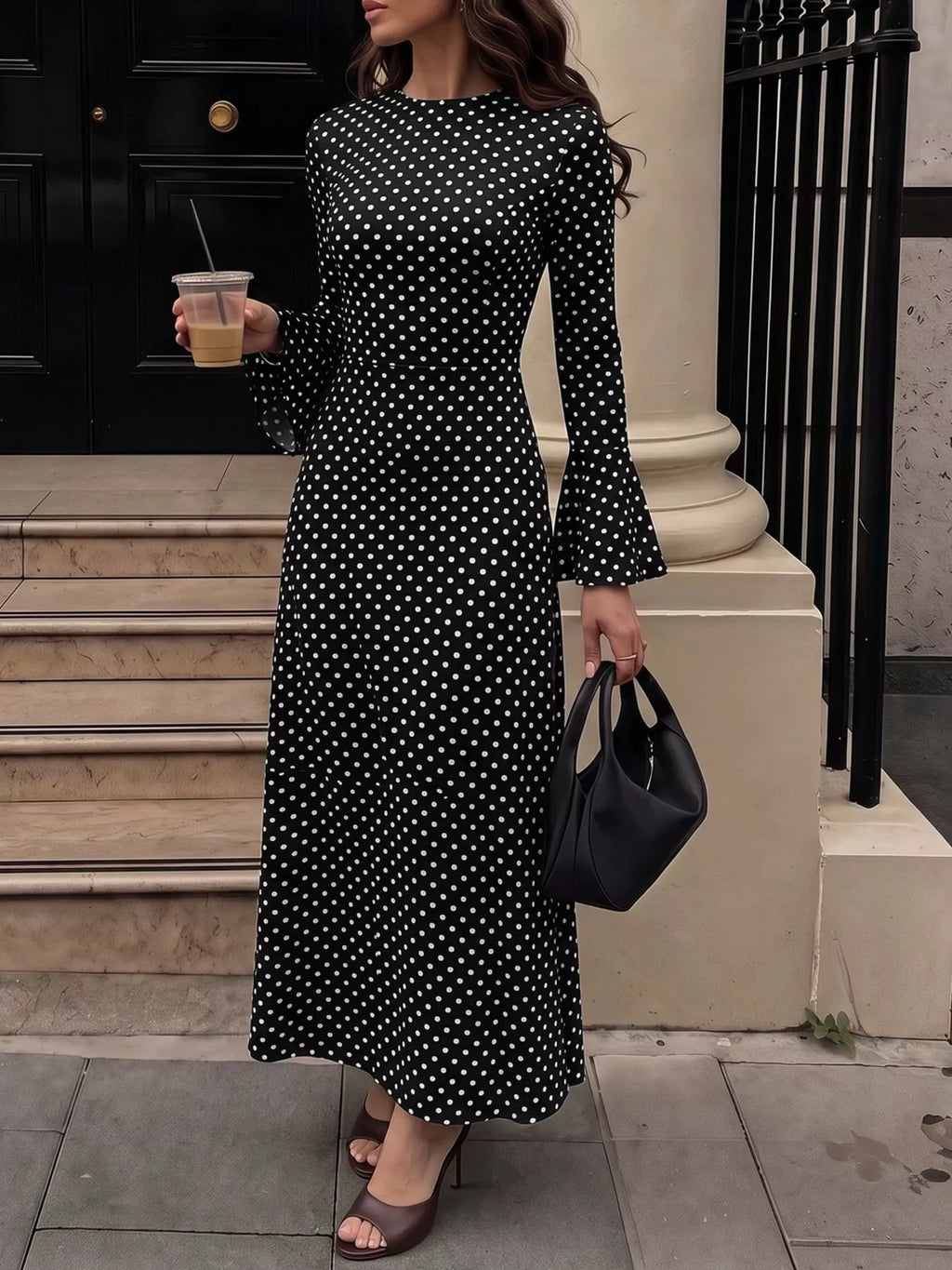 Polka Dot Flare Sleeve Maxi Dress | STAHlin RADIANCE
