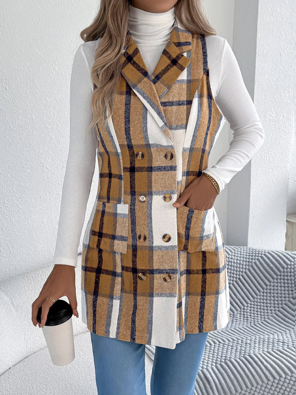 Plaid Double-Breasted Vest Coat | STAHlin RADIANCE