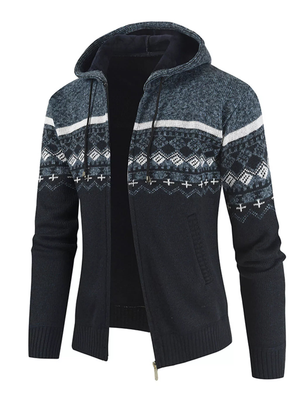 Men's Plus Size Hooded Fair Isle Pattern Knit Cardigan | STAHlin RADIANCE