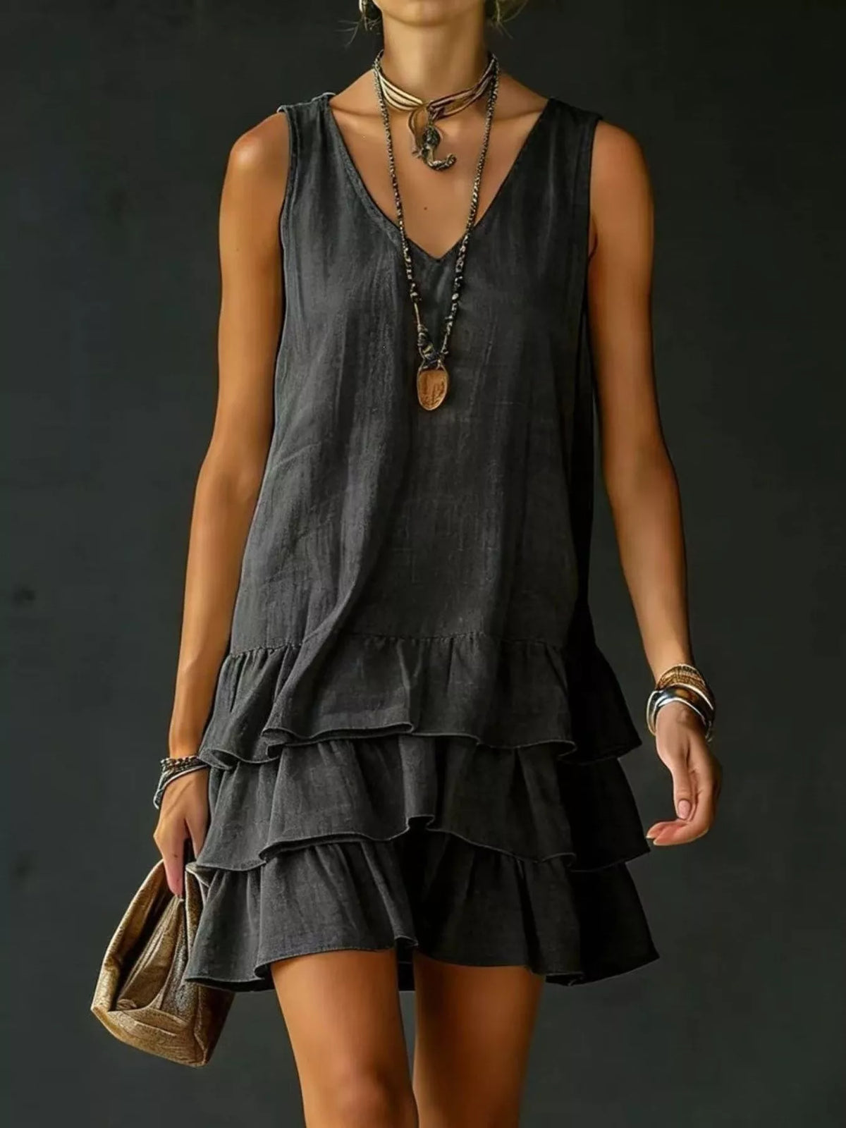 Full Size Ruffled Hem V-Neck Sleeveless Dress Plus Size | STAHlin RADIANCE