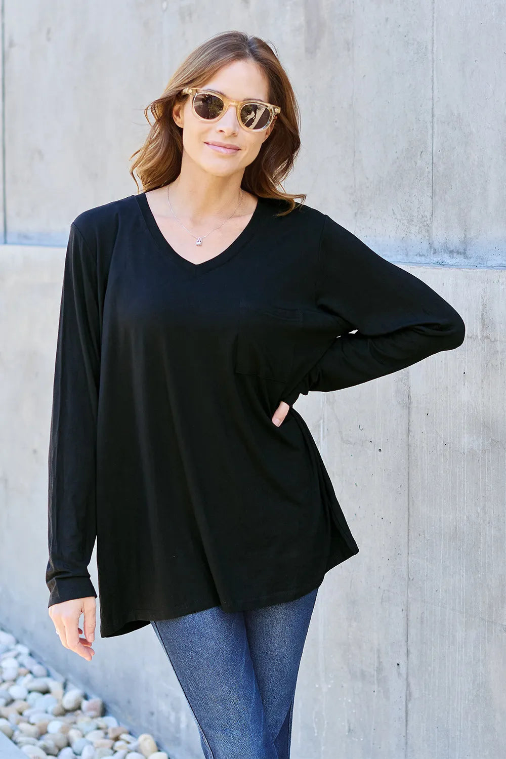 Basic Bae Full Size V-Neck Long Sleeve Top | STAHlin RADIANCE