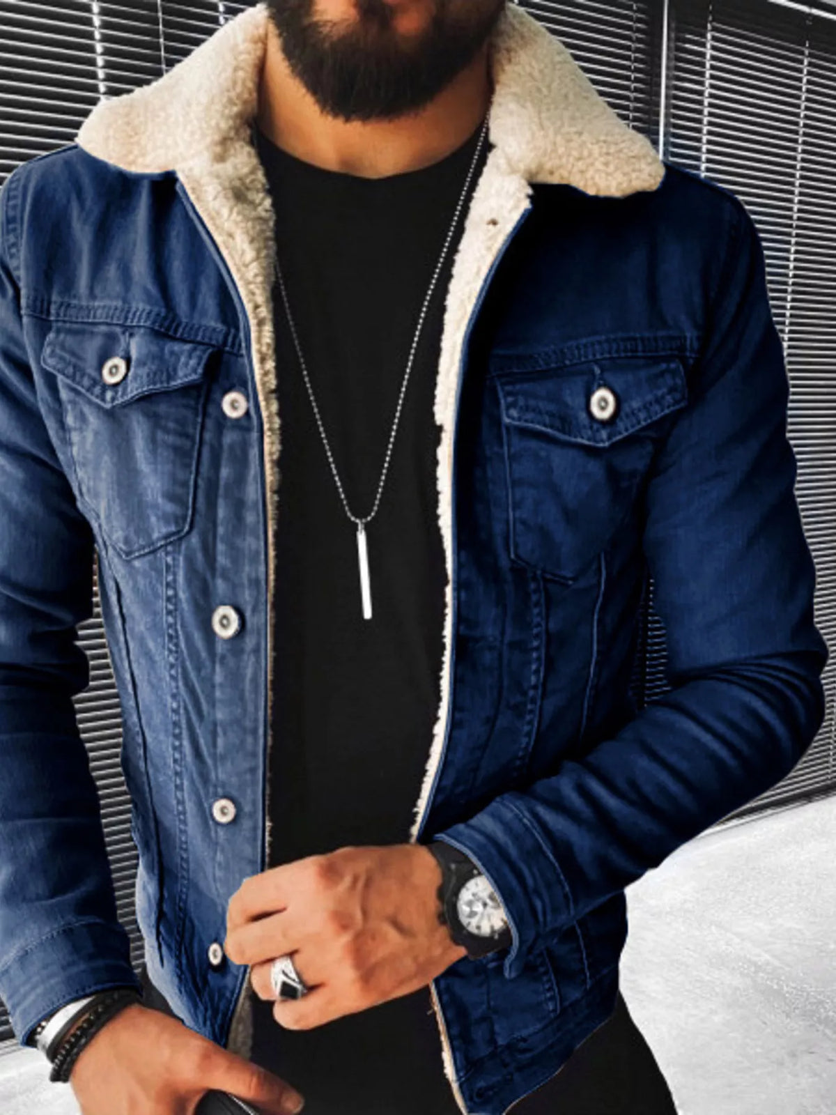 Men's Full Size Sherpa-Lined Denim Jacket Plus Size | STAHlin RADIANCE