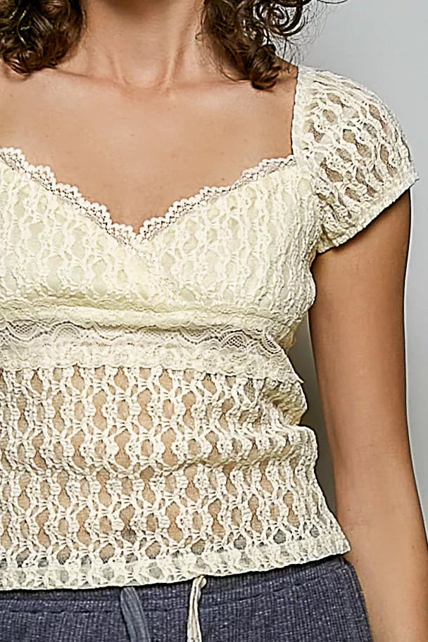 POL Sweetheart Neck Lace Short Sleeve Top | STAHlin RADIANCE