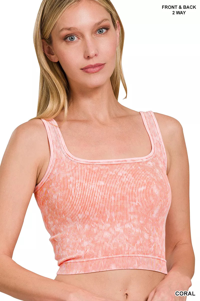 Zenana 2 Way Neckline Washed Ribbed Seamless Tank Top | STAHlin RADIANCE