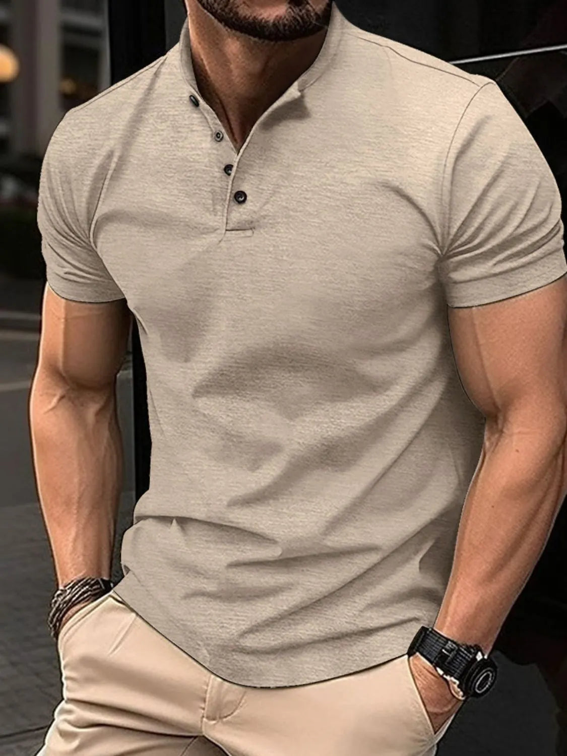 Men's Full Size Button Detail Short Sleeve Polo Plus Size | STAHlin RADIANCE