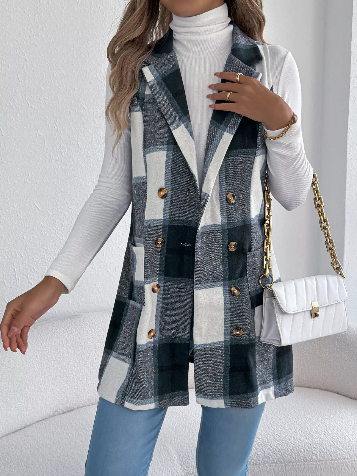Plaid Double-Breasted Vest Coat | STAHlin RADIANCE