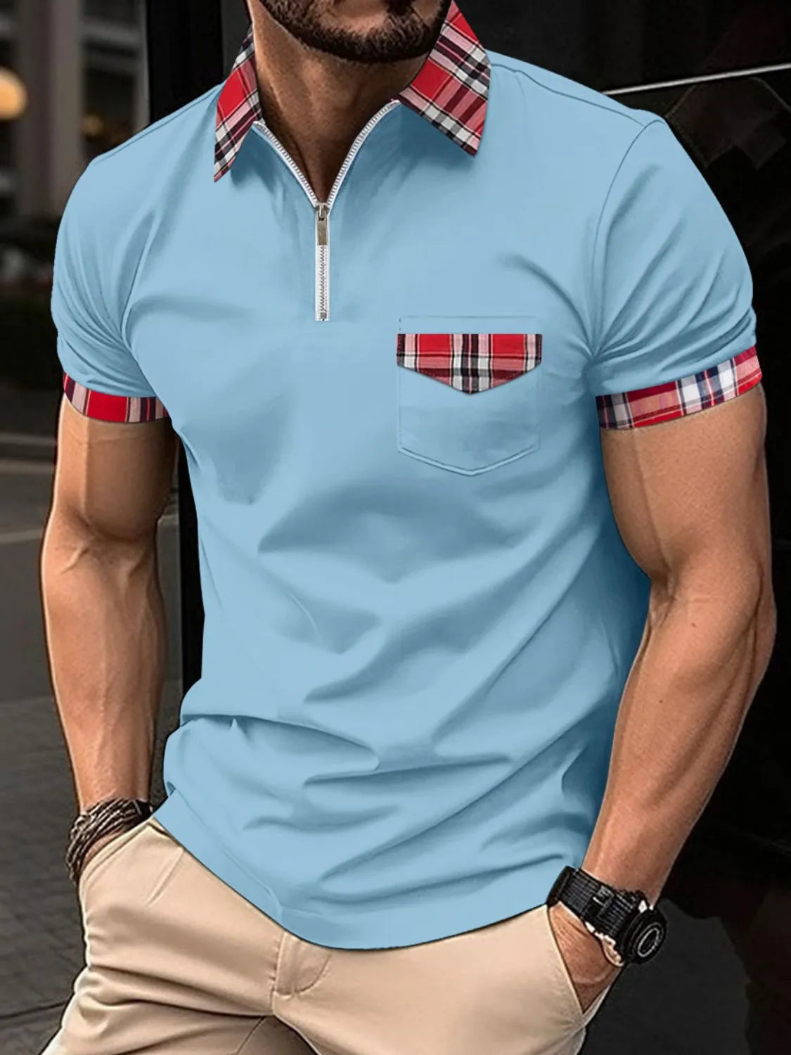 Men's Full Size Zip Collar Short Sleeve Polo Plus Size | STAHlin RADIANCE