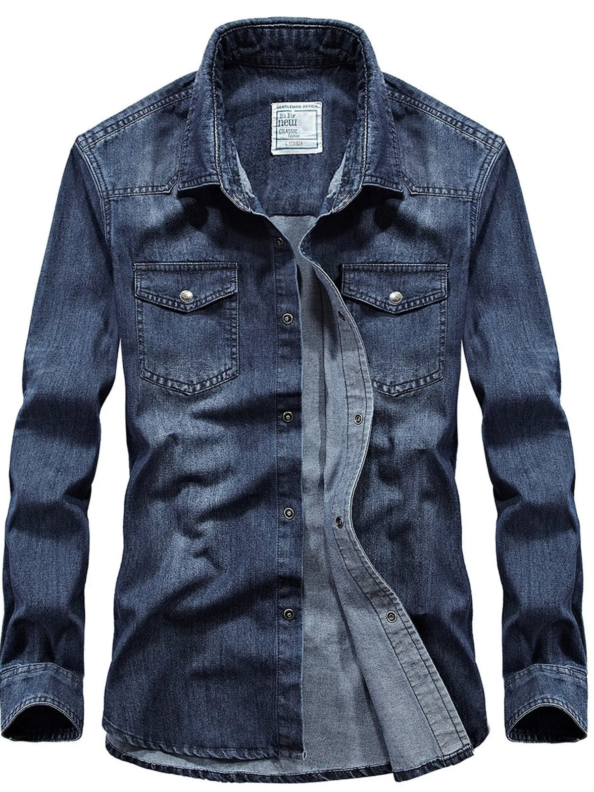 Men's Plus Size Classic Washed Denim Shirt with Double Chest Pockets | STAHlin RADIANCE