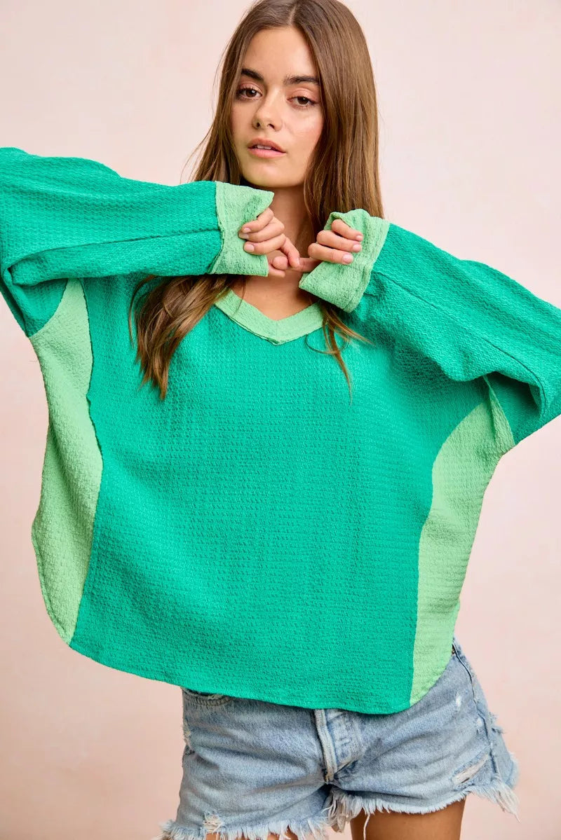 BiBi Textured Jersey Color Block Top With Cut Edge | STAHlin RADIANCE