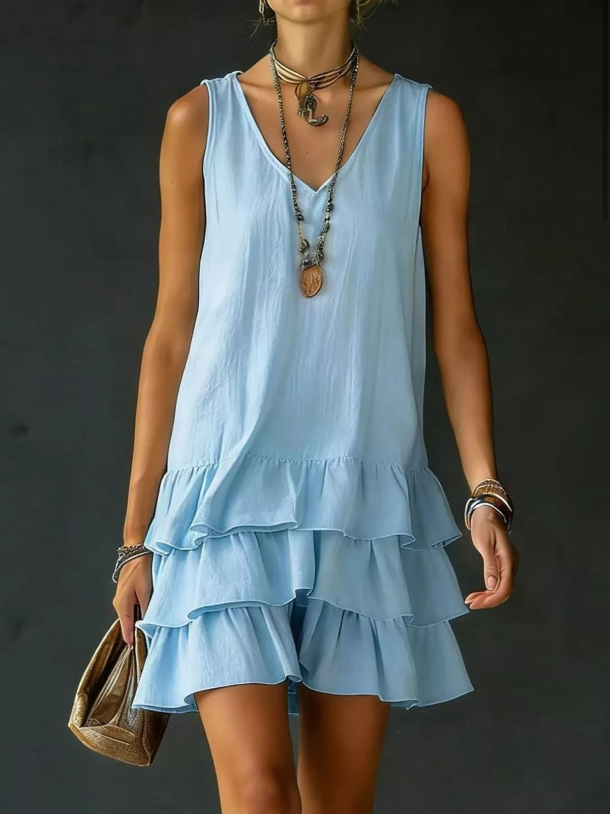 Full Size Ruffled Hem V-Neck Sleeveless Dress Plus Size | STAHlin RADIANCE