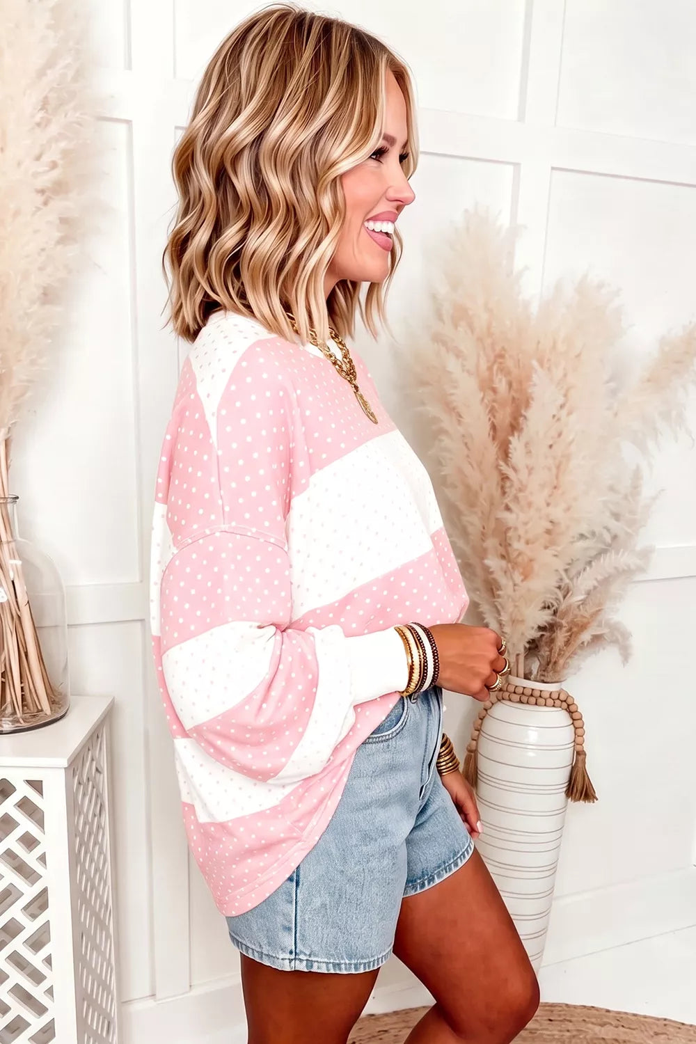 Casual Color-Block Polka Dot Long Sleeve Top | STAHlin RADIANCE