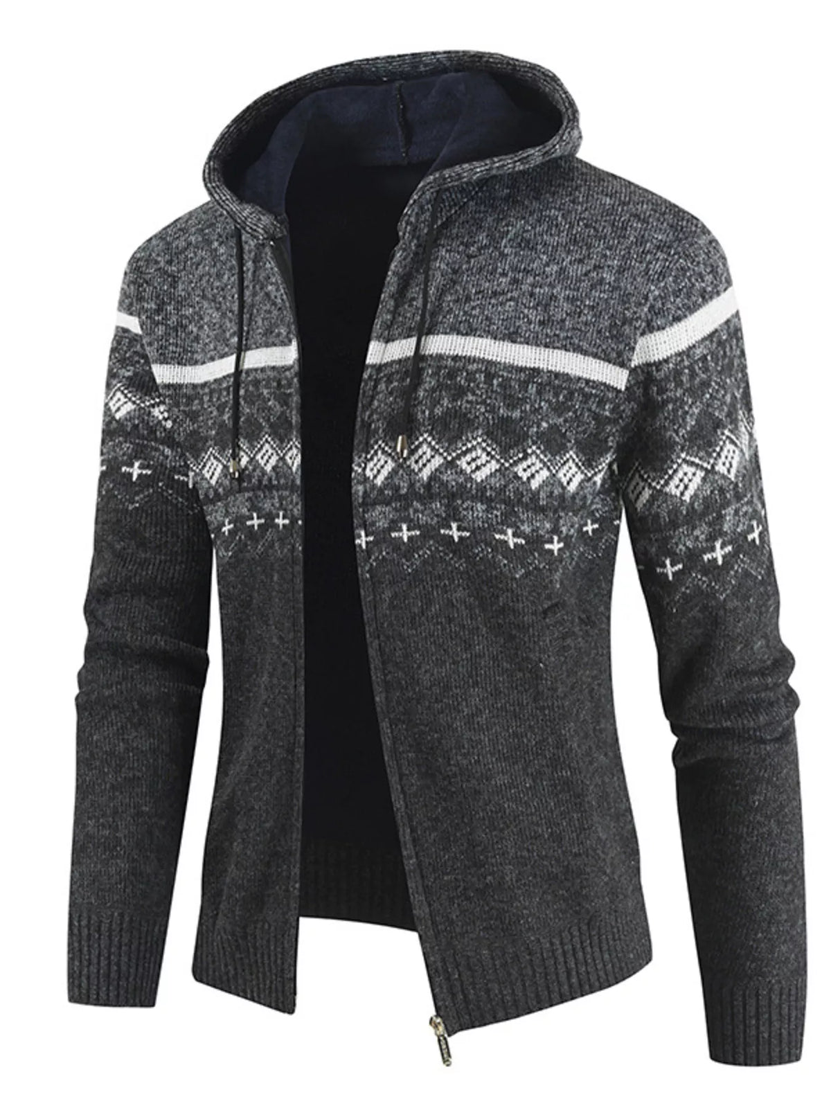 Men's Plus Size Hooded Fair Isle Pattern Knit Cardigan | STAHlin RADIANCE