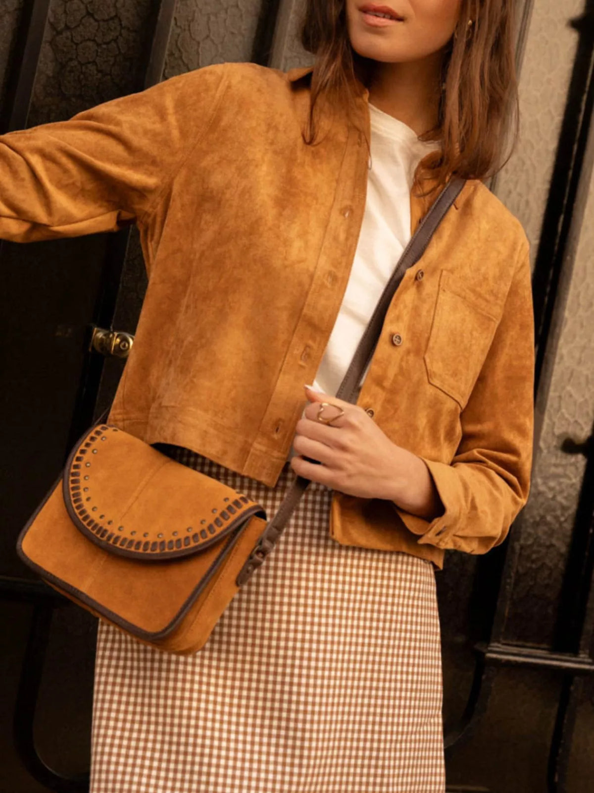 Cropped Faux Suede Button-Down Jacket | STAHlin RADIANCE