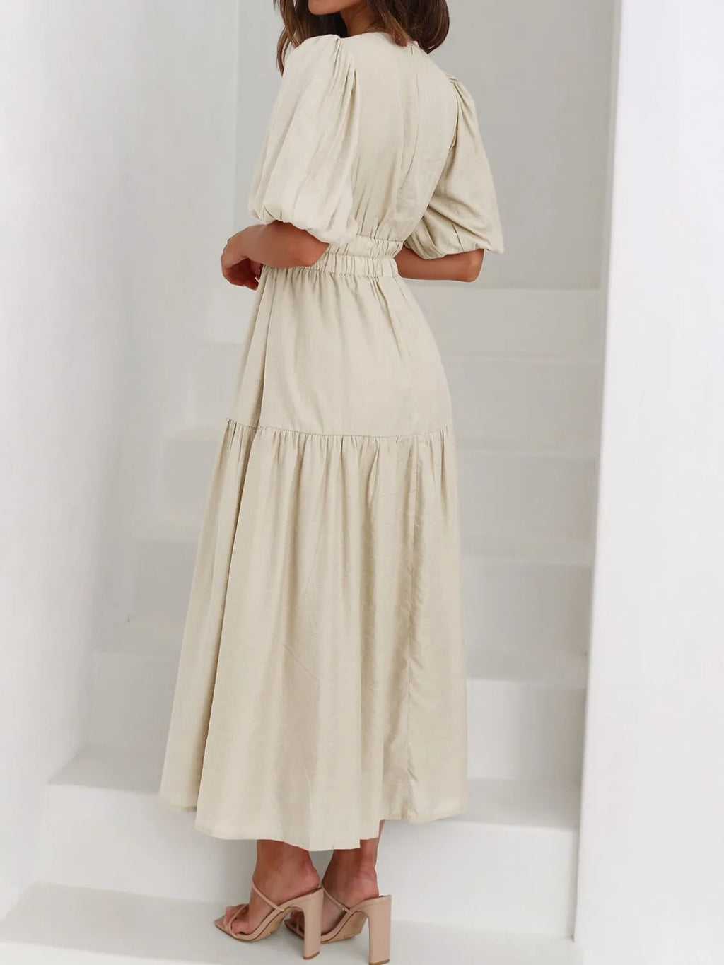V-Neck Puff Sleeve Midi Dress | STAHlin RADIANCE